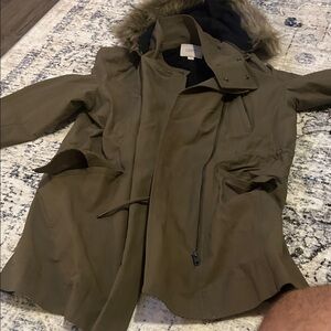 LOFT Olive Green Parka with Faux Fur Hood
